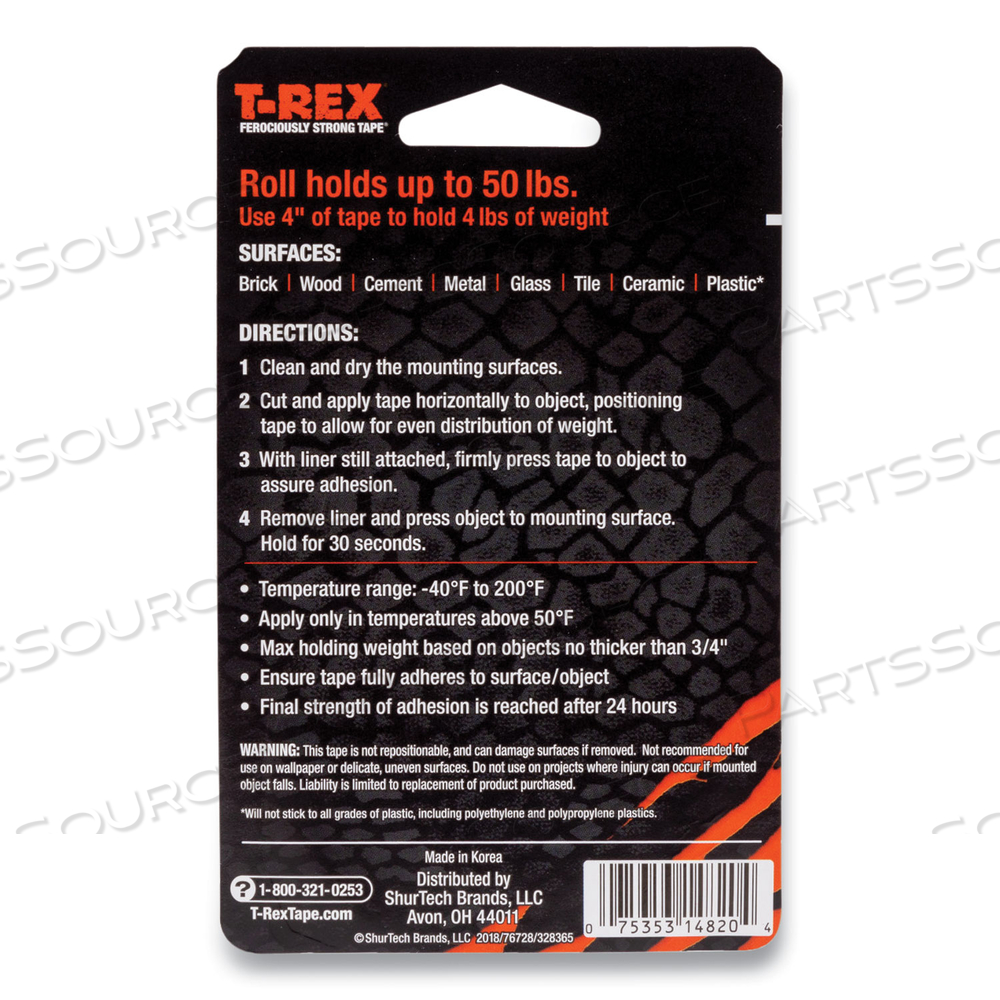 EXTREME HOLD MOUNTING TAPE, 1.5" CORE, 1" X 1.66 YDS, BLACK by T Rex
