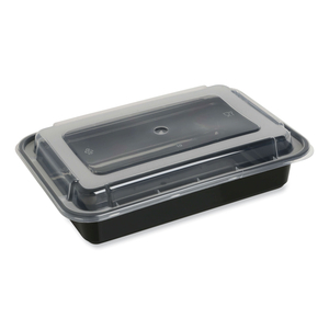 FOOD CONTAINER WITH LID, 38 OZ, 8.81 X 6.02 X 2.48, BLACK/CLEAR, PLASTIC, 150/CARTON by Genpak