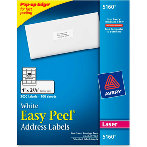EASY PEEL LASER ADDRESS LABELS, 1 X 2-5/8, WHITE, 3000 LABELS by Avery