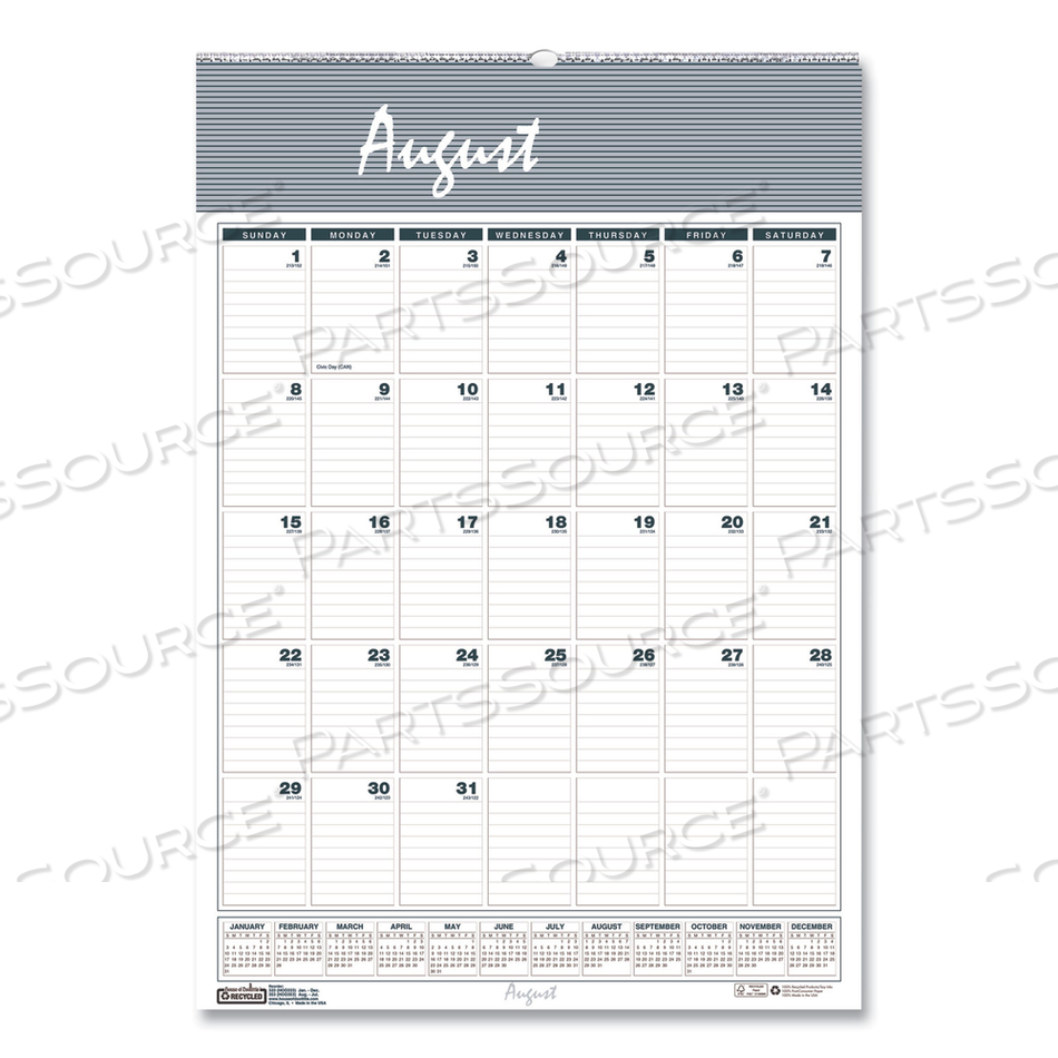 BAR HARBOR RECYCLED WIREBOUND MONTHLY WALL CALENDAR, 15.5 X 22, WHITE/BLUE/GRAY SHEETS, 12-MONTH (AUG-JULY): 2022-2023 by House Of Doolittle