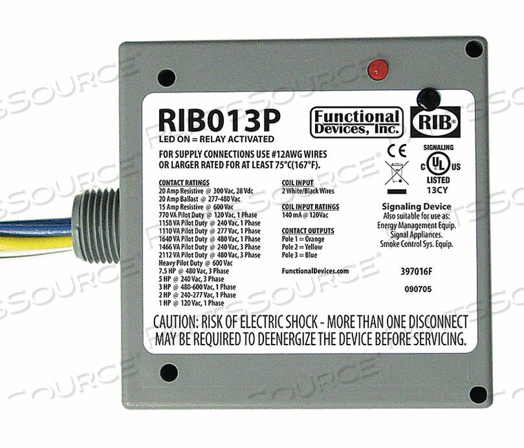 PREWIRED RELAY 120VAC 20A 3PST-NO by RIB