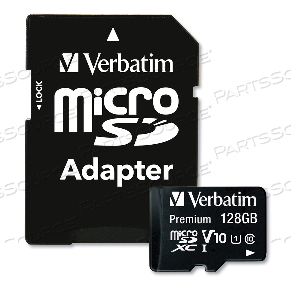 128GB PREMIUM MICROSDXC MEMORY CARD WITH ADAPTER, UHS-I V10 U1 CLASS 10, UP TO 90MB/S READ SPEED by Verbatim