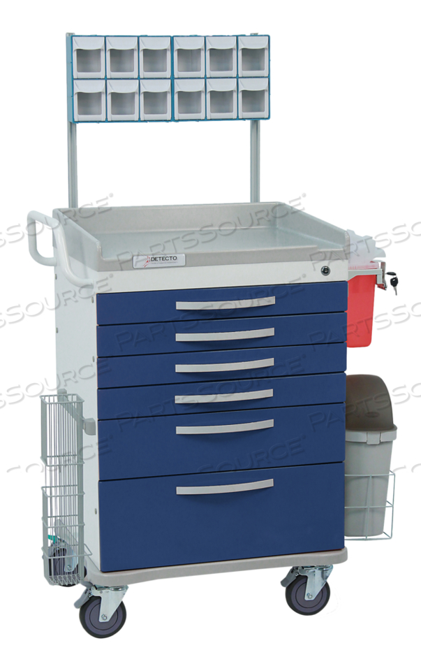 LOADED WHISPER SERIES ANESTHESIOLOGY MEDICAL CART, 6 BLUE DRAWERS, 2200 LB/1000 KG 