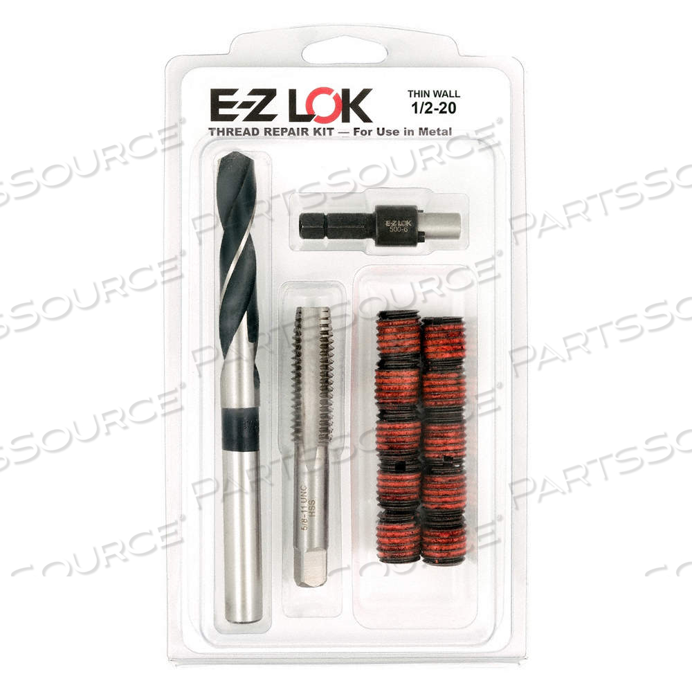 SELF LOCKING THREAD INSERT, THIN WALL, 1/2"-20 INT THRD SZ, 5/8"-11 EXT THRD SZ by E-Z Lok