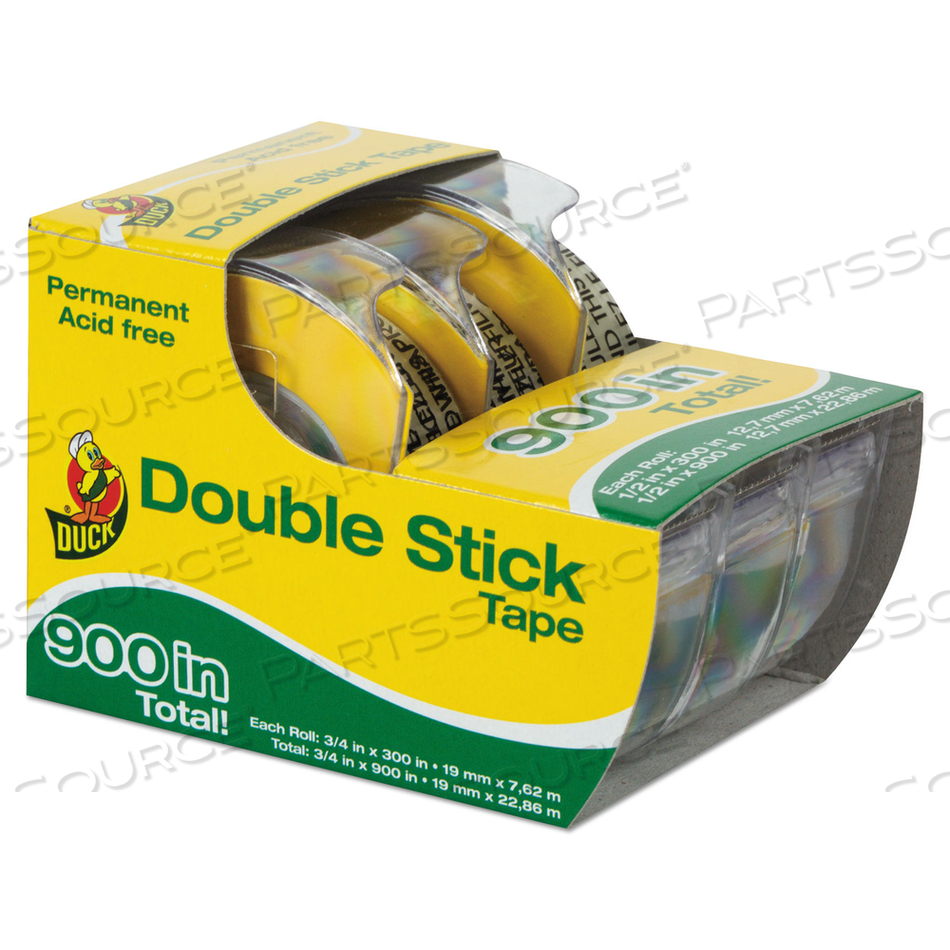 PERMANENT DOUBLE-STICK TAPE WITH DISPENSER, 1" CORE, 0.5" X 25 FT, CLEAR by Duck