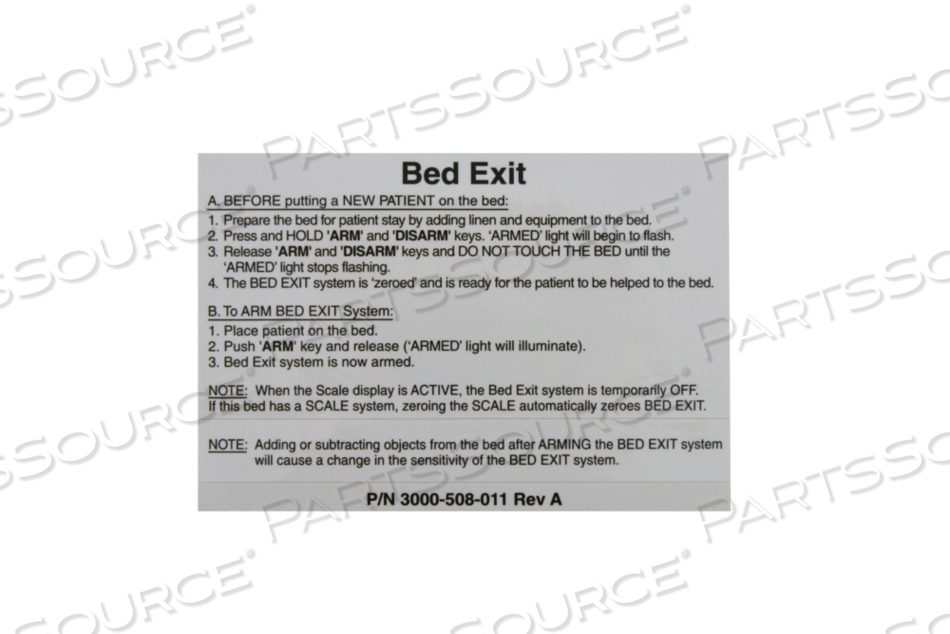 BED EXIT LABEL 3/01 by Stryker Medical