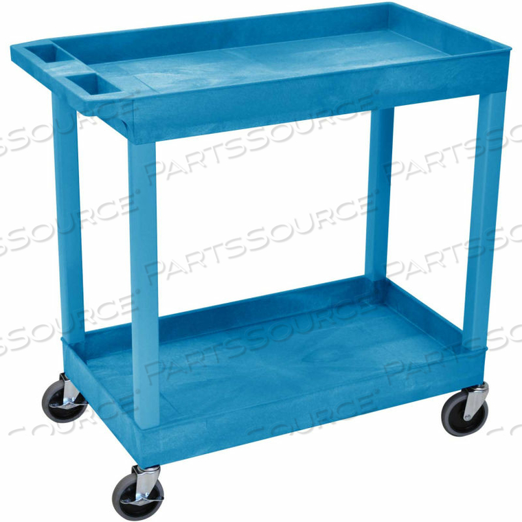 E-SERIES PLASTIC UTILITY TUB CART, 2 SHELF, 35-1/4"LX18"WX34-1/4"H, BLUE 