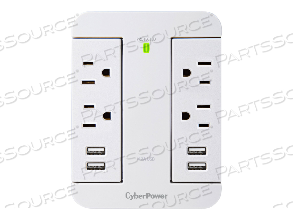 SWIVEL, 120V, 4 USB 4.2A TYPE A, 900J $75K CEG, WALL TAP, WHITE by CyberPower