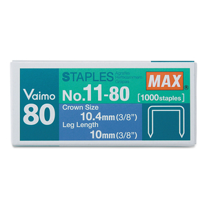 VAIMO 11 STAPLES, 0.38" LEG, 0.5" CROWN, STEEL, 1,000/BOX by Max VAIMO 11 STAPLES, 0.38" LEG, 0.5" CROWN, STEEL, 1,000/BOX by Max