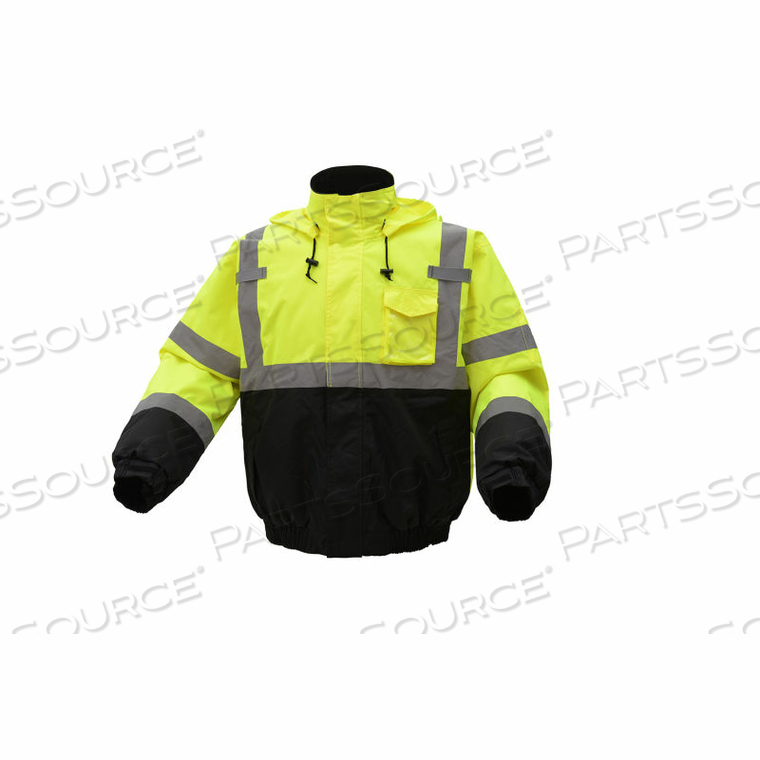 HI-VISIBILITY CLASS 3 WATERPROOF QUILT-LINED BOMBER JACKET, LIME/BLACK, 2XL by GSS Safety LLC HI-VISIBILITY CLASS 3 WATERPROOF QUILT-LINED BOMBER JACKET, LIME/BLACK, 2XL by GSS Safety LLC