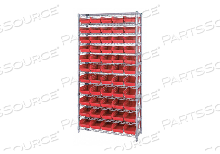 G7061 BIN SHELVING 74 OVERALL H 55 BINS RED by Quantum Storage Systems