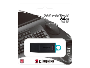 DATATRAVELER EXODIA, USB FLASH DRIVE, 64 GB, USB 3.2 GEN 1, BLACK WITH TEAL by Kingston Technology