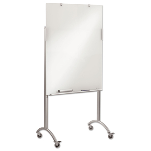 CLARITY MOBILE EASEL WITH INTEGRATED GLASS MARKER BOARD, 36 X 48 X 72, STEEL by Iceberg Enterprises