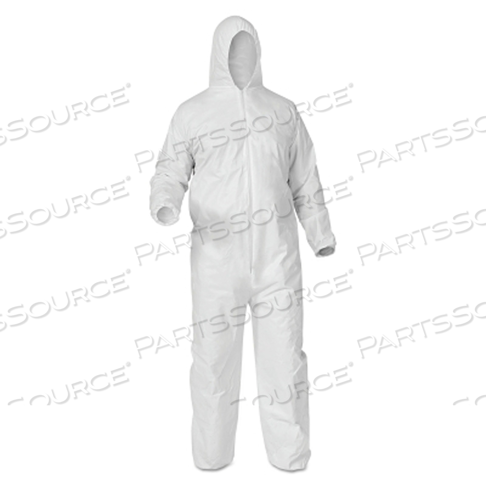 KLEENGUARD A35 ECONOMY LIQUID & PARTICLE PROTECTION COVERALLS, ZIPPER FRONT/ELASTIC WRISTS/ANKLES/HOOD, WHITE, 3XL by KleenGuard