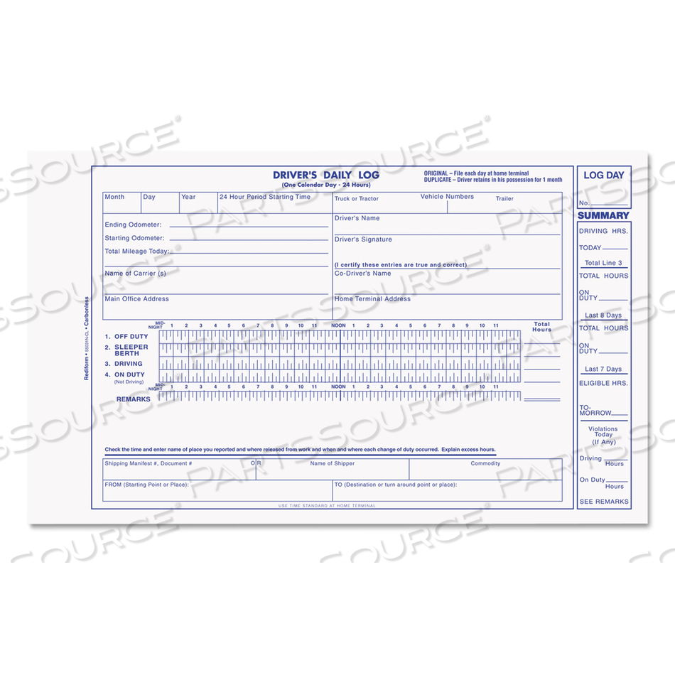DRIVER'S DAILY LOG BOOK, TWO-PART CARBONLESS, 8.75 X 5.38, 31 FORMS TOTAL by Rediform DRIVER'S DAILY LOG BOOK, TWO-PART CARBONLESS, 8.75 X 5.38, 31 FORMS TOTAL by Rediform