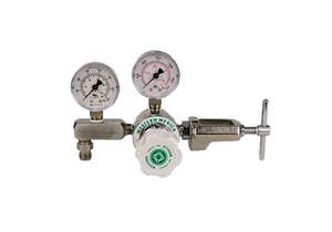 8 X 8 X 9IN BRASS AND CHROME-PLATE OXYGEN DIAPHRAGM REGULATOR WITH ADJUSTABLE PRESSURE by WT Farley Inc