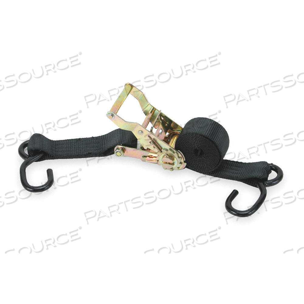 TIE DOWN STRAP, RATCHET, S-HOOK, GEN PURPOSE, 1 1/2 IN WD, 1,000 LB WLL, BLACK, 6 FT LG by Approved Vendor
