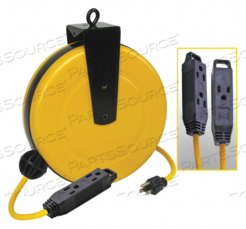 EXTENSION CORD REEL, WINDING METHOD SPRING RETRACTION, VOLTAGE 125V AC, RETRACTABLE CORD LENGTH 30 FT, REEL COLOR YELLOW, MAX. AMPS 13 A, WI by Lumapro Products EXTENSION CORD REEL, WINDING METHOD SPRING RETRACTION, VOLTAGE 125V AC, RETRACTABLE CORD LENGTH 30 FT, REEL COLOR YELLOW, MAX. AMPS 13 A, WI by Lumapro Products