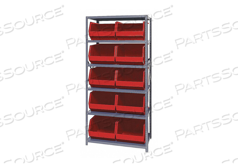 QSBU-270 STEEL SHELVING WITH 10 GIANT STACKING BINS RED, 18X36X75 by Quantum Storage Systems QSBU-270 STEEL SHELVING WITH 10 GIANT STACKING BINS RED, 18X36X75 by Quantum Storage Systems