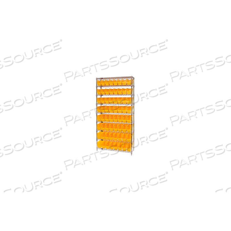 WR9-203 CHROME WIRE SHELVING WITH 64 6"H PLASTIC SHELF BINS YELLOW, 36X18X74 by Quantum Storage Systems WR9-203 CHROME WIRE SHELVING WITH 64 6"H PLASTIC SHELF BINS YELLOW, 36X18X74 by Quantum Storage Systems