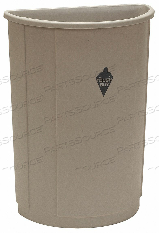 GRAINGER TRASH CAN, HALF-ROUND, BEIGE, 21 GAL CAPACITY, 21 1/2 IN WD/DIA, 9 IN DP, 28 1/2 IN HT by Tough Guy
