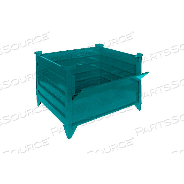 STACKABLE STEEL CONTAINER SOLID, DROP GATE, 42"L X 42"W X 24"H, GREEN by Topper Industrial STACKABLE STEEL CONTAINER SOLID, DROP GATE, 42"L X 42"W X 24"H, GREEN by Topper Industrial