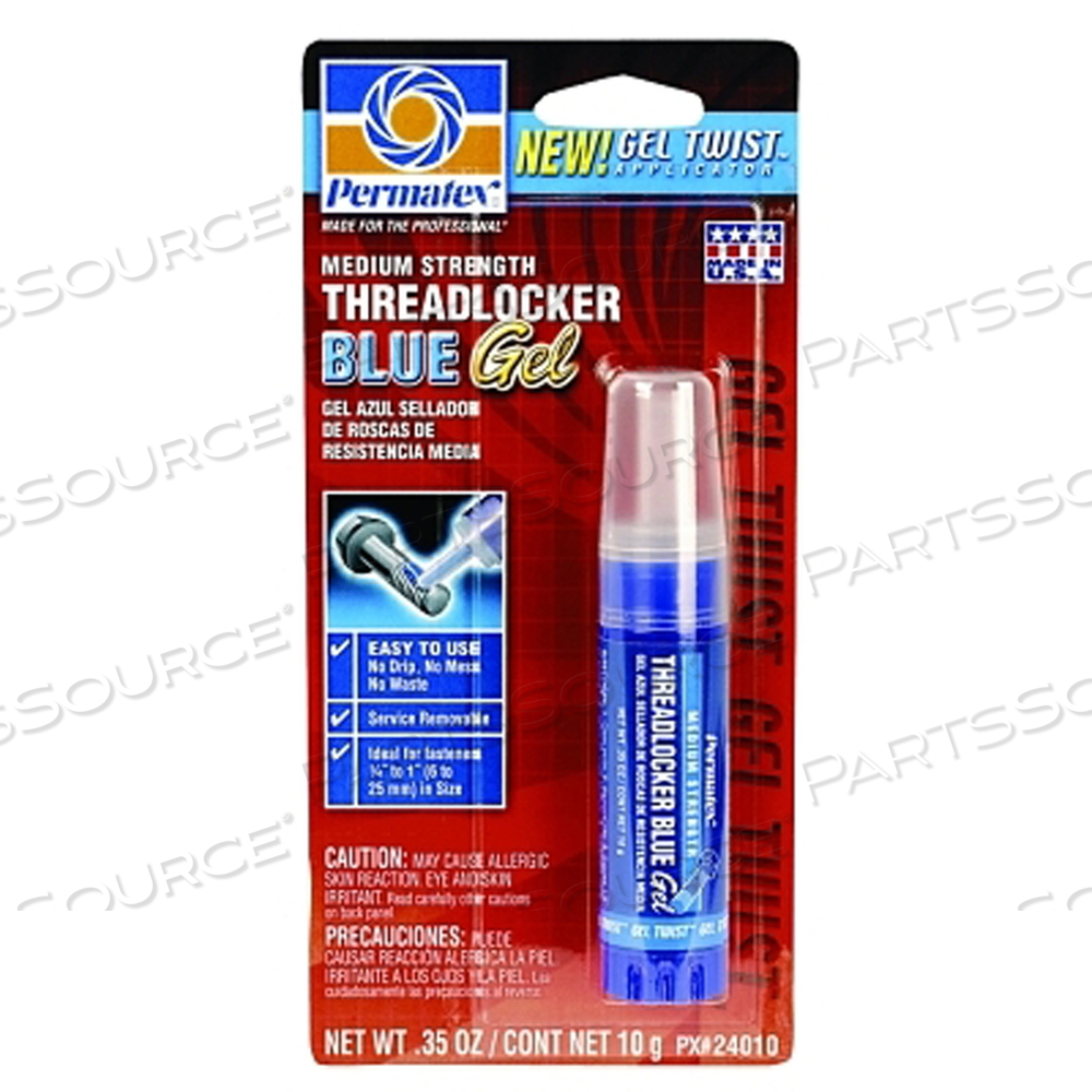 MEDIUM STRENGTH BLUE THREADLOCKER, 10 ML, 1/4 IN TO 1 IN THREAD, BLUE, GEL by Permatex MEDIUM STRENGTH BLUE THREADLOCKER, 10 ML, 1/4 IN TO 1 IN THREAD, BLUE, GEL by Permatex