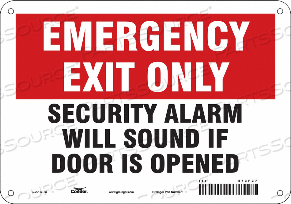 SAFETY SIGN, VERTICAL RECTANGLE, NUMBER OF PRINTED SIDES 1, ENGLISH, SIGN LEGEND SECURITY ALARM WILL SOUND IF DOOR IS OPENED, SIGN LEGEND BA by Condor