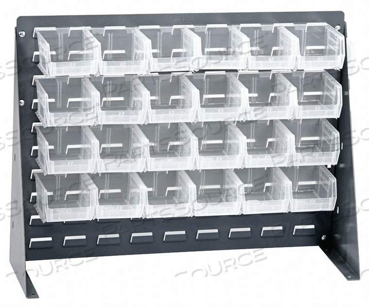 LOUVERED BENCH RACK 21 H 24 BINS CLEAR by Quantum Storage Systems LOUVERED BENCH RACK 21 H 24 BINS CLEAR by Quantum Storage Systems