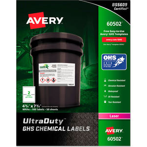 GHS CHEMICAL WATERPROOF & UV RESISTENT LABELS, LASER, 4-3/4" X 7-3/4",100/BOX by Avery