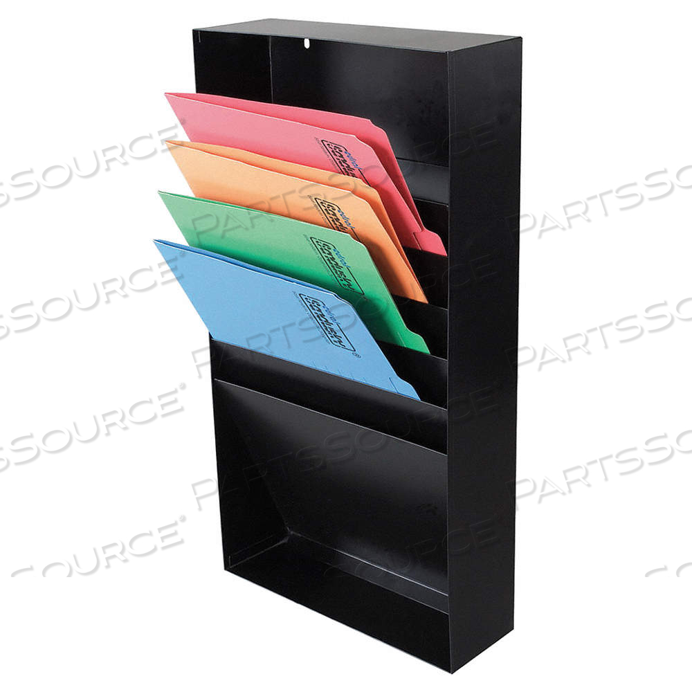 FILE HOLDER, 5 COMPARTMENTS, STEEL, BLACK, 3 3/4 IN OVERALL HT, 11 3/8 IN OVERALL WD by Approved Vendor