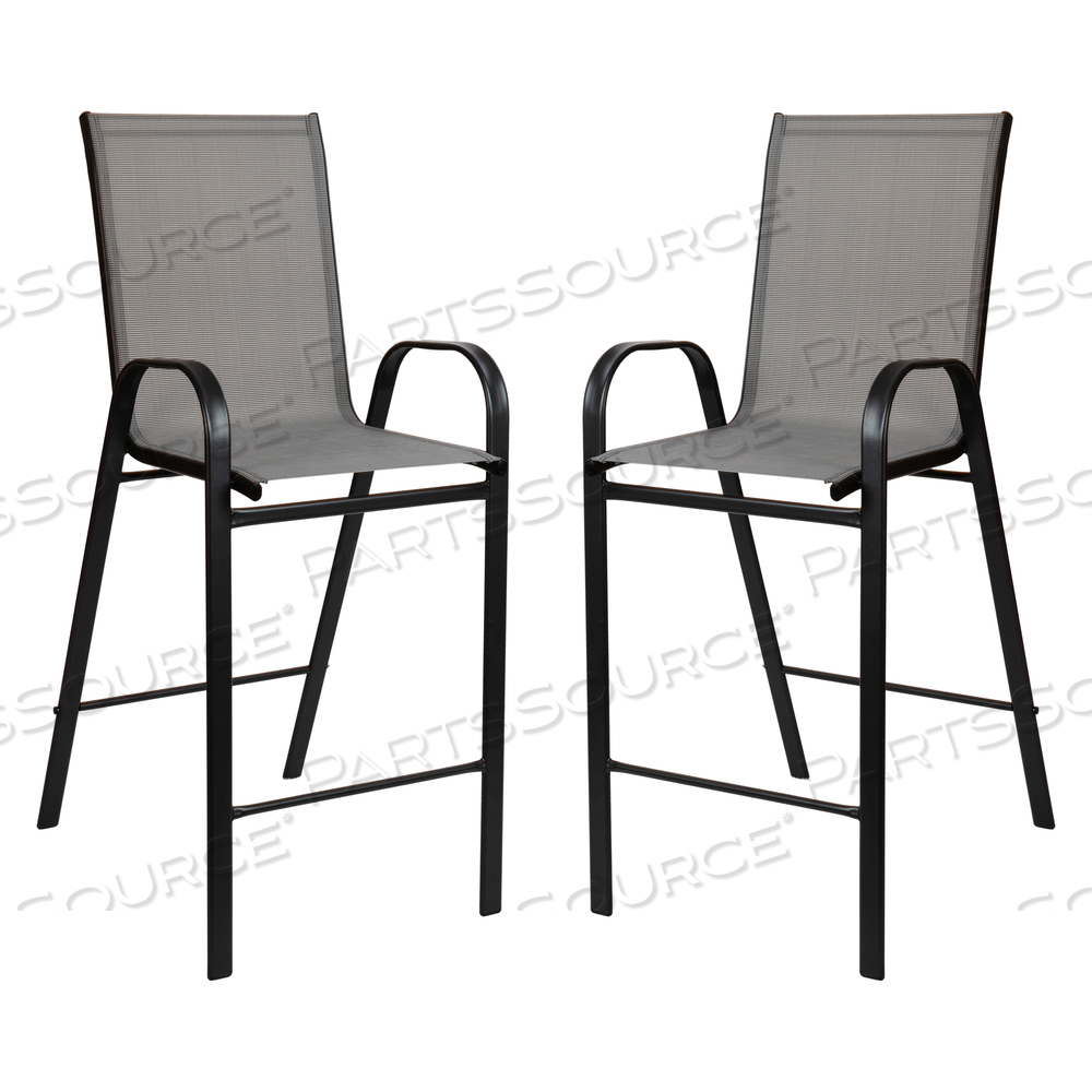 2 PACK BRAZOS SERIES GRAY OUTDOOR BARSTOOLS WITH FLEX COMFORT MATERIAL AND METAL FRAME by Flash Furniture 2 PACK BRAZOS SERIES GRAY OUTDOOR BARSTOOLS WITH FLEX COMFORT MATERIAL AND METAL FRAME by Flash Furniture