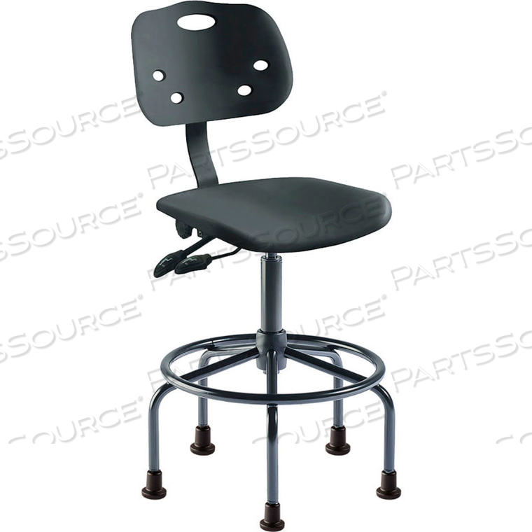 ANTIMICROBIAL STOOL W/GLIDES, 24"-31" SEAT HT, BLACK PLASTIC - BLACK STEEL - ARMORSEAT SERIES 