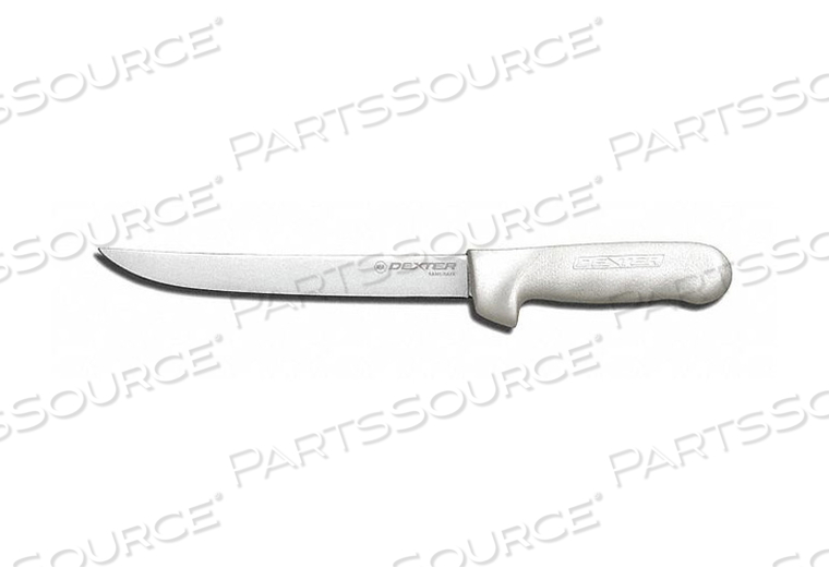 WIDE FILLET KNIFE, HIGH CARBON STEEL, STAMPED, WHITE HANDLE, 8"L by Dexter Russell
