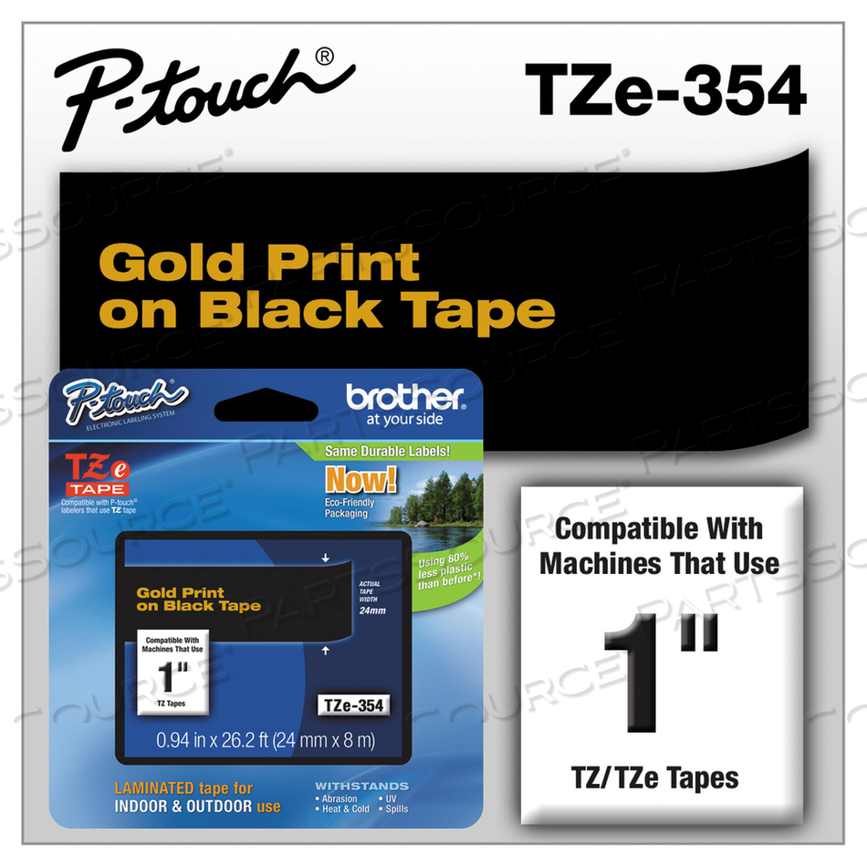 TZE STANDARD ADHESIVE LAMINATED LABELING TAPE, 0.94" X 26.2 FT, GOLD ON BLACK by Brother TZE STANDARD ADHESIVE LAMINATED LABELING TAPE, 0.94" X 26.2 FT, GOLD ON BLACK by Brother