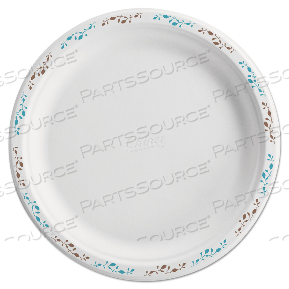 MOLDED FIBER DINNERWARE, PLATE, 10.5" DIA, WHITE, VINE THEME, 125/PACK, 4 PACKS/CARTON 