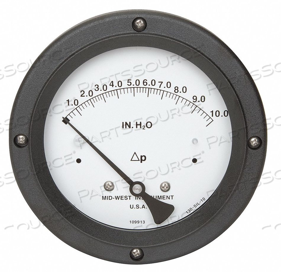 PRESSURE GAUGE 0 TO 10 IN H2O by Mid-West Instrument