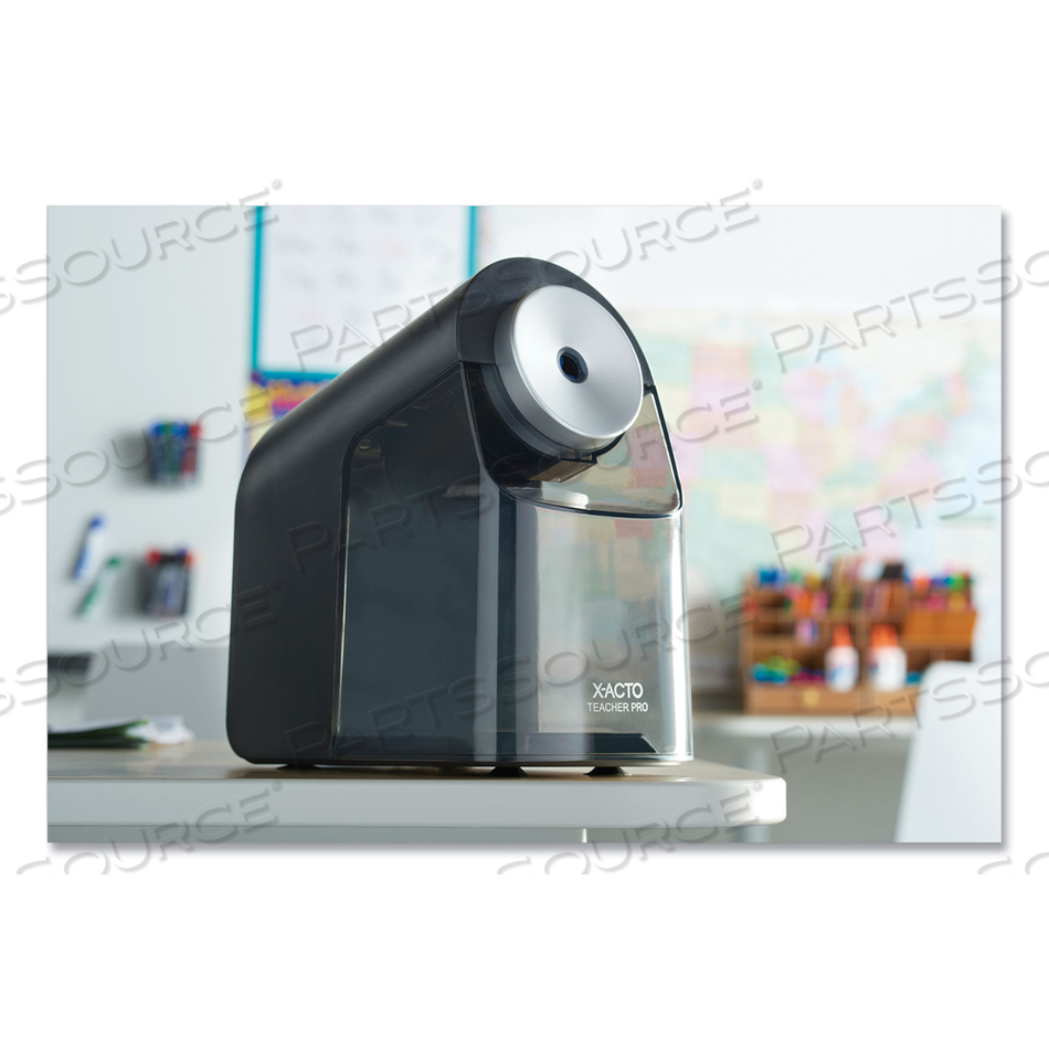 MODEL 1675 TEACHERPRO CLASSROOM ELECTRIC PENCIL SHARPENER, AC-POWERED, 4 X 7.5 X 8, BLACK/SILVER/SMOKE by X-Acto
