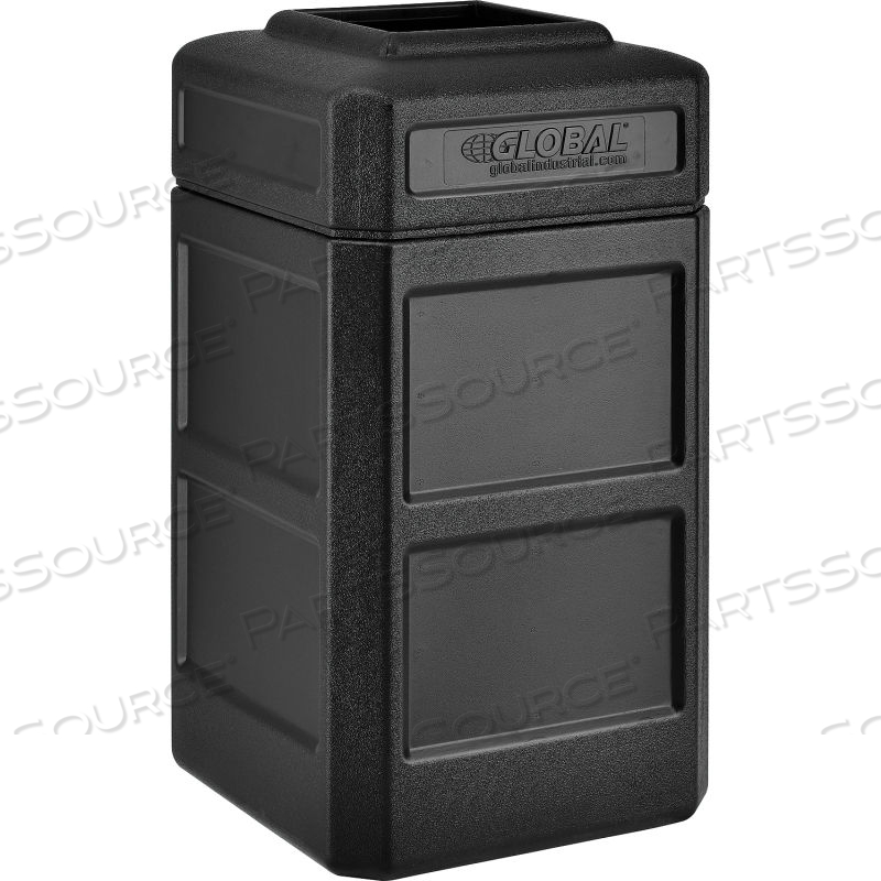 SQUARE PLASTIC WASTE RECEPTACLE WITH FLAT LID, 42 GALLON, BLACK by Approved Vendor