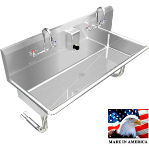 STAINLESS STEEL SINK, 2 STATION W/MANUAL FAUCETS ROUND TUBE MOUNTED 48" L X 20" W X 8" D by Best Sheet Metal, Inc.