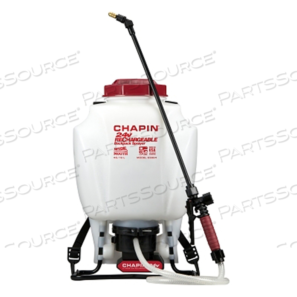 RECHARGEABLE BACKPACK SPRAYER, 4 GAL, 48 IN HOSE, 20 IN WAND, 35-40 PSI by Chapin International