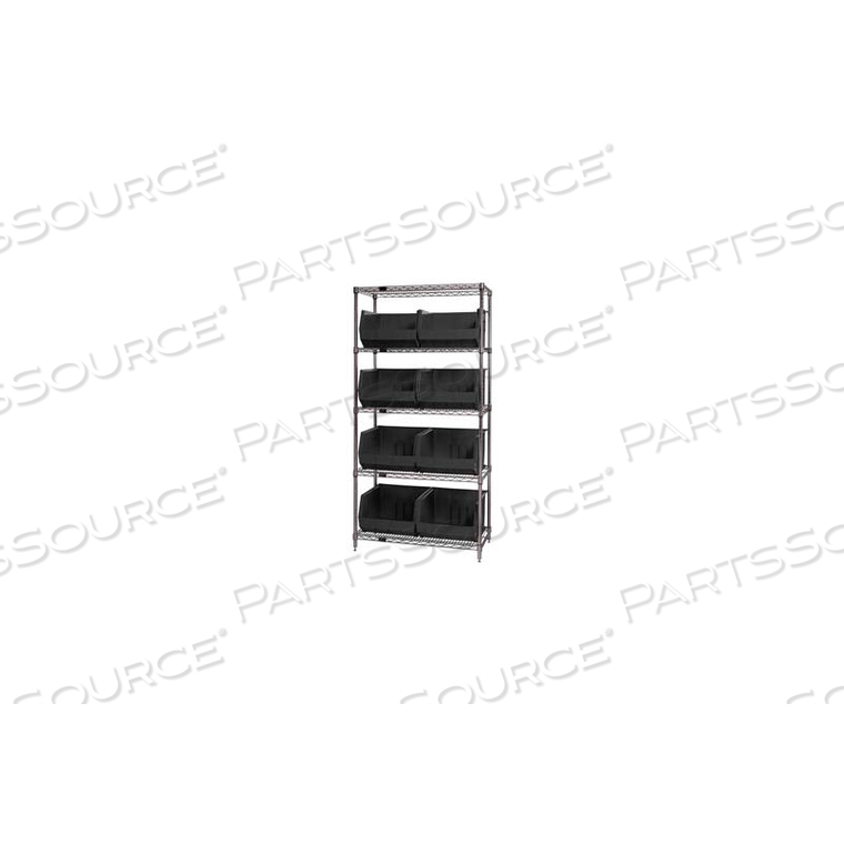 WR5-270 CHROME WIRE SHELVING WITH 8 GIANT PLASTIC STACKING BINS BLACK, 36X18X74 by Quantum Storage Systems WR5-270 CHROME WIRE SHELVING WITH 8 GIANT PLASTIC STACKING BINS BLACK, 36X18X74 by Quantum Storage Systems
