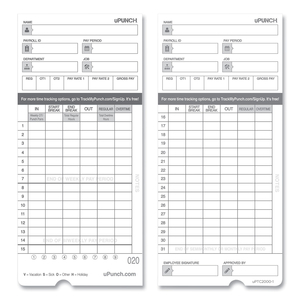 TIME CLOCK CARDS FOR UPUNCH HN4000, TWO SIDES, 7.37 X 3.37, 50/PACK by uPunch