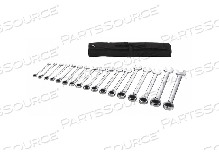 COMBINATION WRENCH SET, ALLOY STEEL, CHROME, NUMBER OF TOOLS 17, RANGE OF HEAD SIZES 8 MM TO 25 MM, HEAD OFFSET ANGLE 15 DEGREES , OFFSET, P by Westward COMBINATION WRENCH SET, ALLOY STEEL, CHROME, NUMBER OF TOOLS 17, RANGE OF HEAD SIZES 8 MM TO 25 MM, HEAD OFFSET ANGLE 15 DEGREES , OFFSET, P by Westward