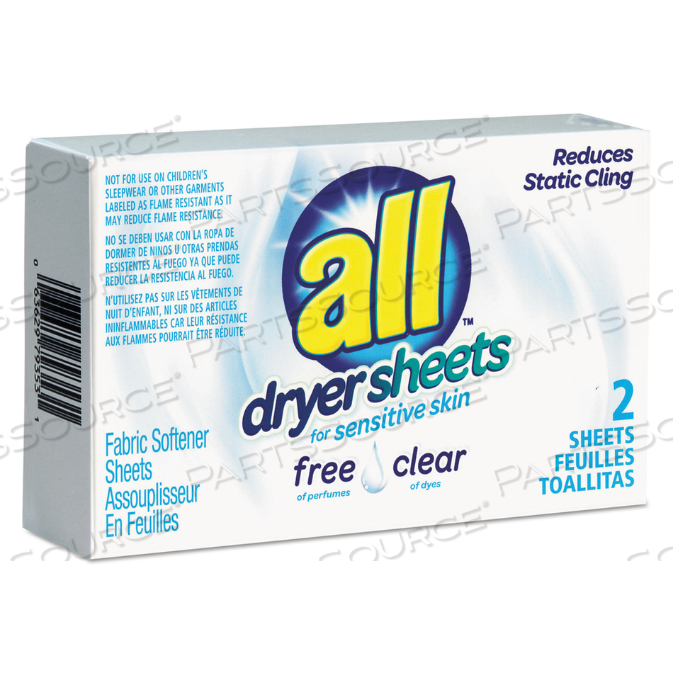 FREE CLEAR VEND PACK DRYER SHEETS, FRAGRANCE FREE, 2 SHEETS/BOX by All FREE CLEAR VEND PACK DRYER SHEETS, FRAGRANCE FREE, 2 SHEETS/BOX by All