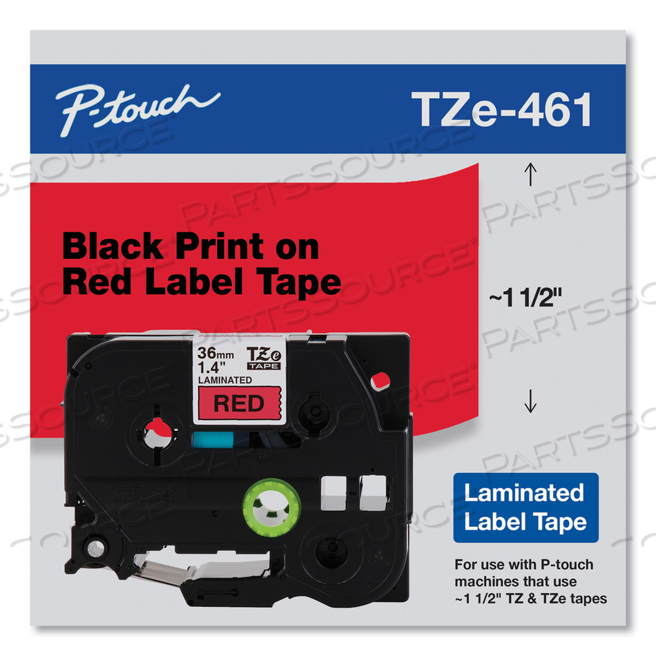 TZE STANDARD ADHESIVE LAMINATED LABELING TAPE, 1.4" X 26.2 FT, BLACK ON RED by Brother