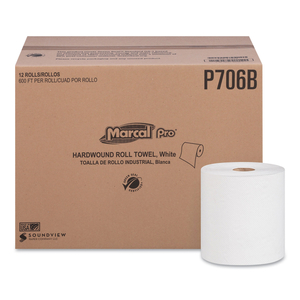 HARDWOUND ROLL PAPER TOWELS, 1-PLY, 7.88" X 600 FT, WHITE, 12 ROLLS/CARTON by Marcal