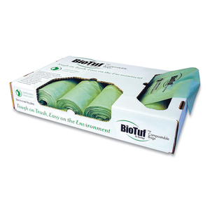 BIOTUF COMPOSTABLE CAN LINERS, 60 TO 64 GAL, 1 MIL, 47" X 60", GREEN, 20 BAGS/ROLL, 5 ROLLS/CARTON by Heritage