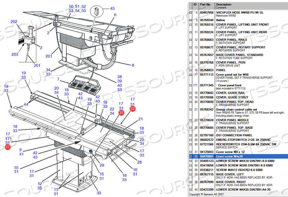 COVER SCREW, M4, 20 MM by Siemens Medical Solutions