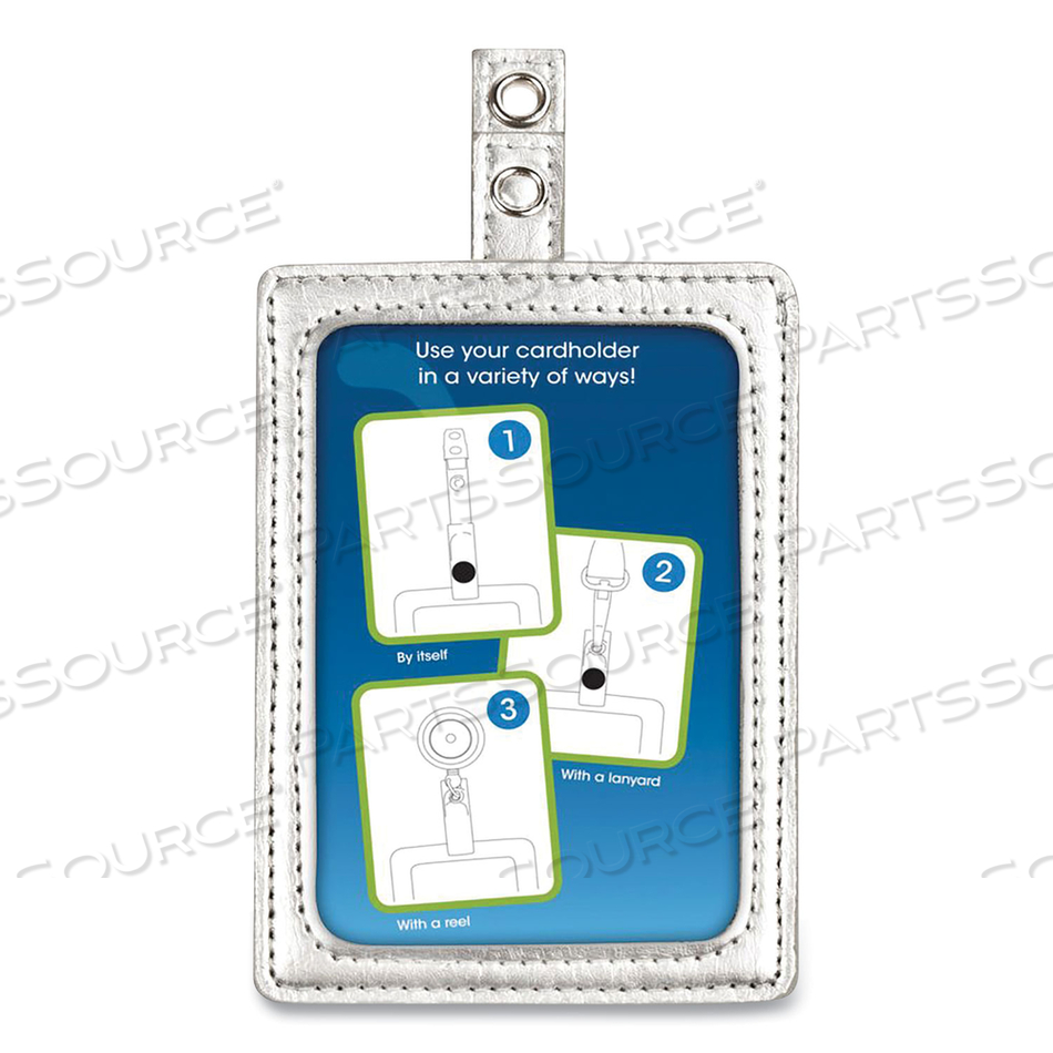 MYID LEATHER ID BADGE HOLDER, VERTICAL/HORIZONTAL, 2.5 X 4, SILVER by Cosco